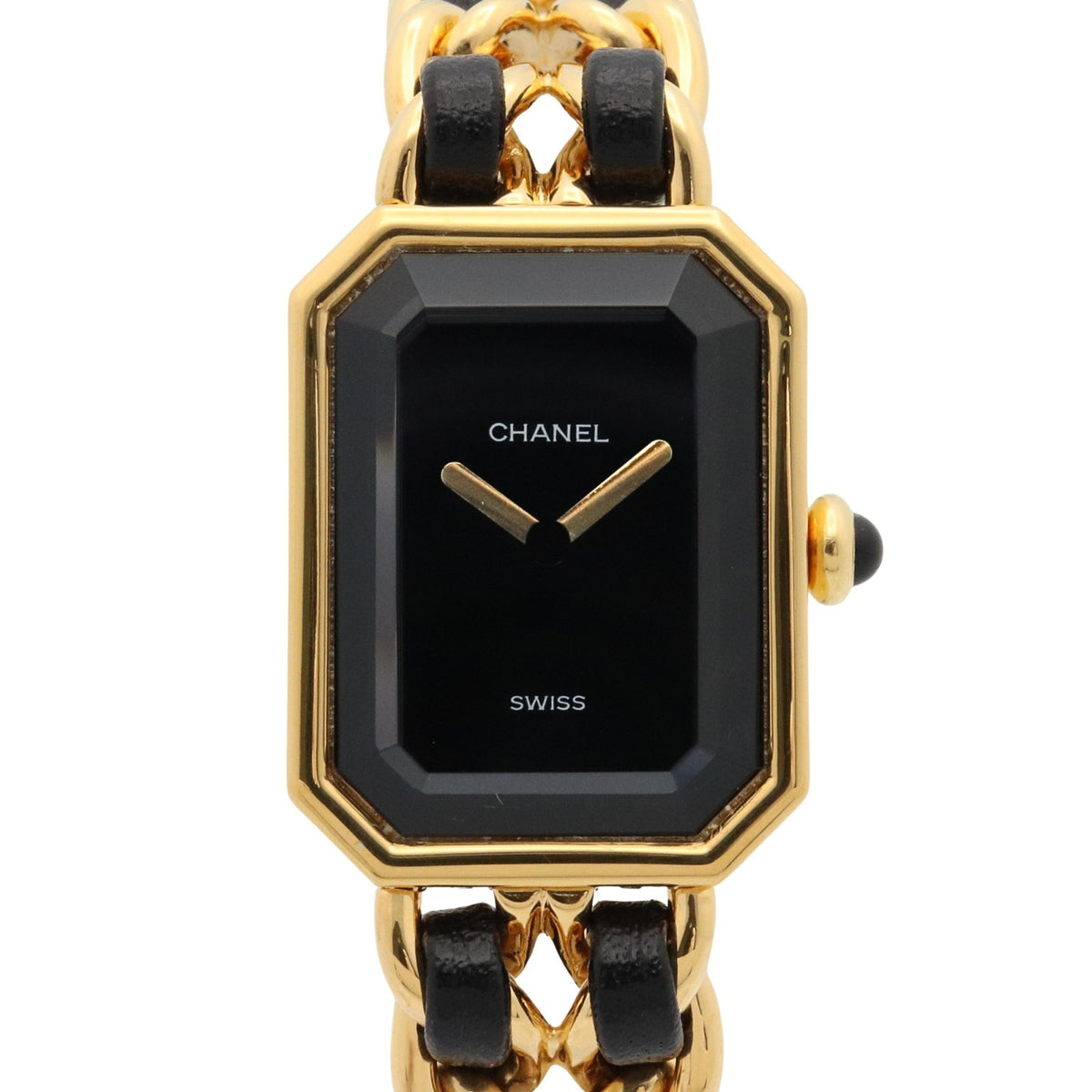 Pre-Owned CHANEL Premiere S Watch, GP (Gold Plated), Leather, Women's, Black, H0001