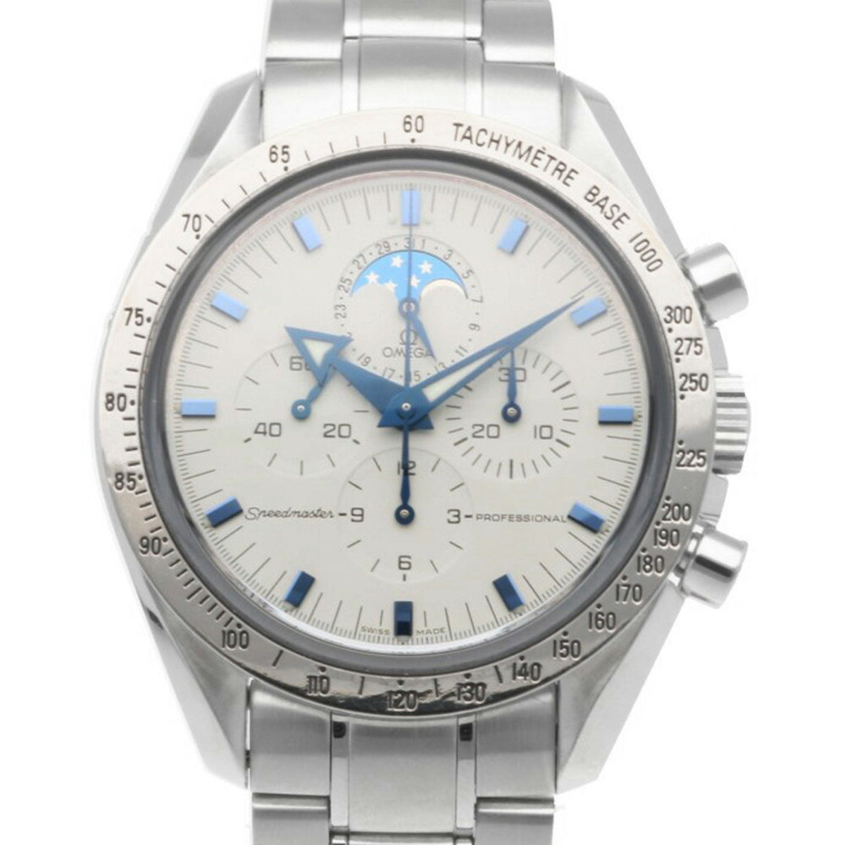 Montre Omega Speedmaster Professional d'occasion en acier inoxydable 3575, automatique, pour homme, avec lunette révisée à phases de lune WG 