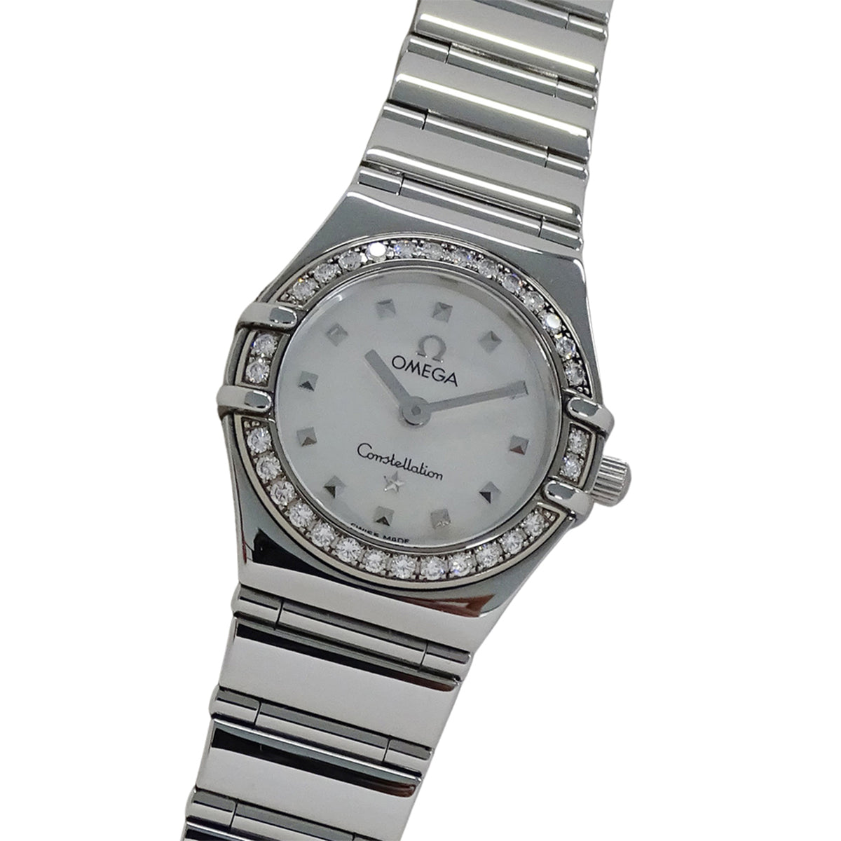 Pre-Owned OMEGA Constellation Mini My Choice 1465.71 Women's Watch with Diamonds, Shell, Quartz Movement, QZ Stainless Steel, Silver Polished