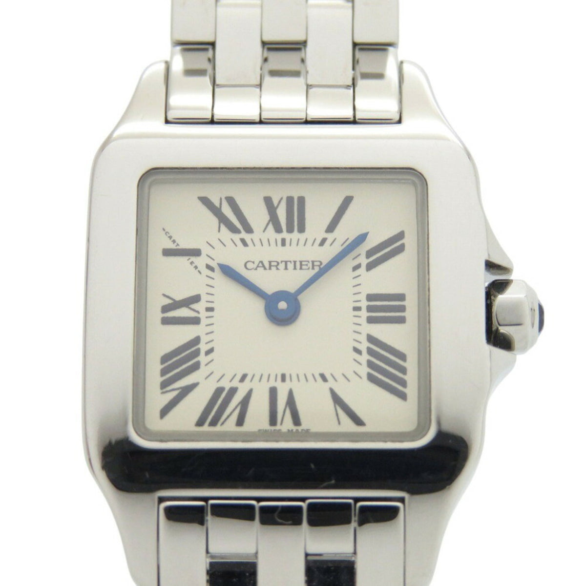 Pre-Owned Cartier Santos Demoiselle W25064Z5 Stainless Steel White and Silver Quartz Watch with Dial 1687CARTIER