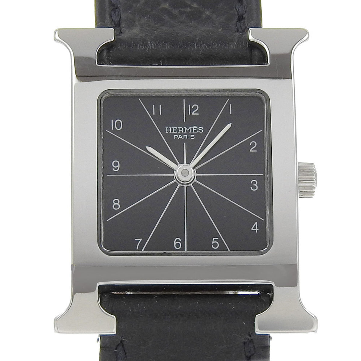 Gebrauchte Hermes HERMES H Uhr Armbanduhr HH1.210 Edelstahl x Geprägtes Leder ?E Quarz Analoganzeige Schwarzes Zifferblatt Heure Uhr Damen I213024020 
