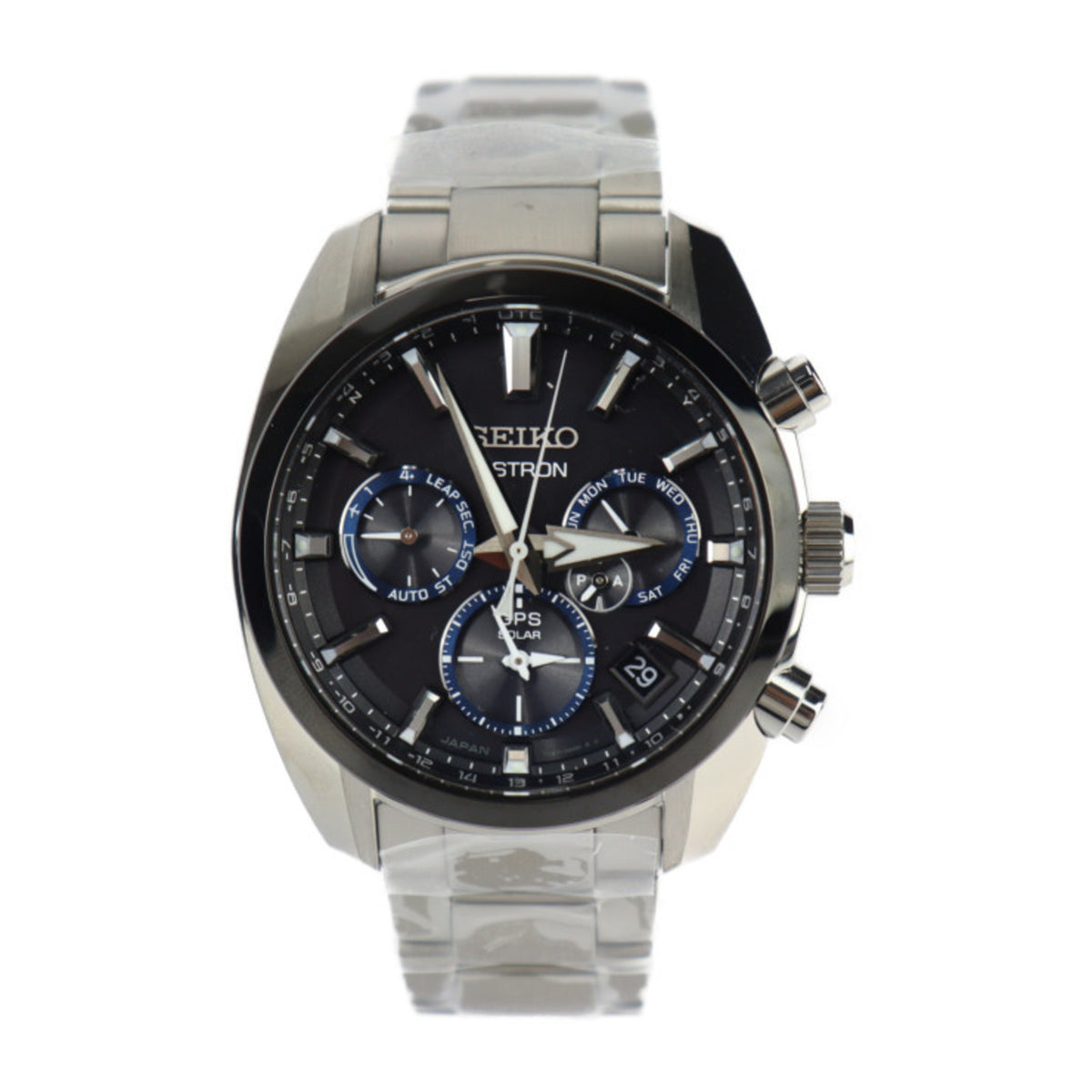 Montre d'occasion SEIKO ASTRON Dual Time 5X Series SBXC053, acier inoxydable, argent, noir, bleu, radio solaire, GPS 5X53-0AJ0 R2425073010101 