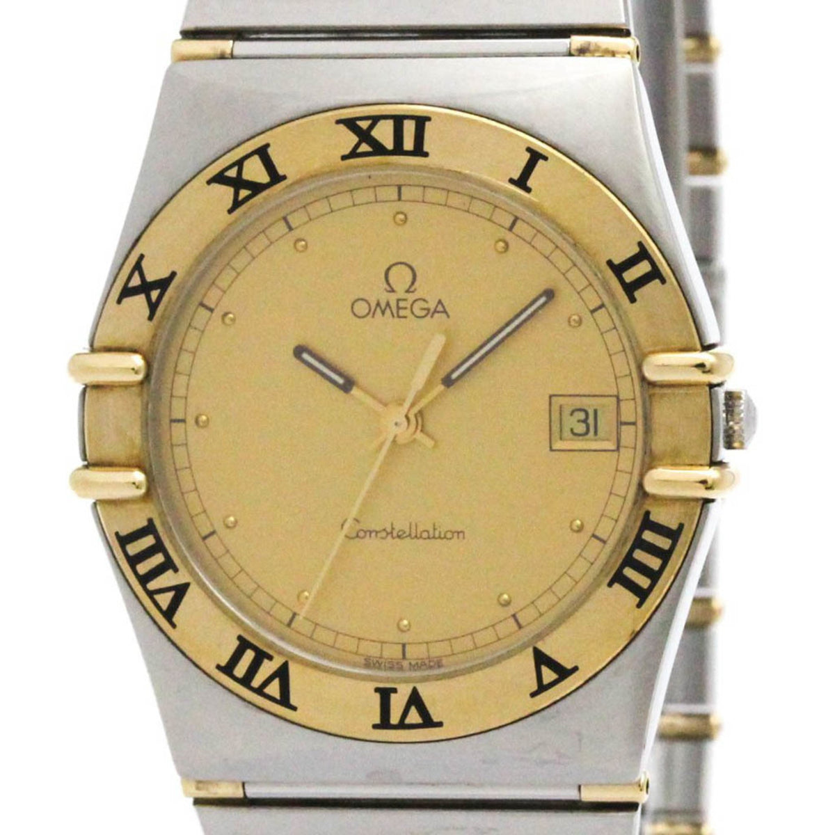 Pre-Owned OMEGA Constellation 18K Gold Steel Quartz Mens Watch 396.1070 Polished