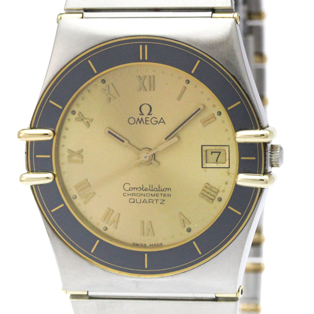 Pre-Owned OMEGA Constellation 18K Gold Steel Quartz Mens Watch 398.0866 Polished