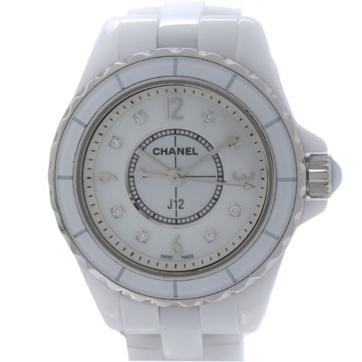 Pre-Owned CHANEL J12 8P Diamond H2570 Women's Watch, White Ceramic x Stainless Steel 40456