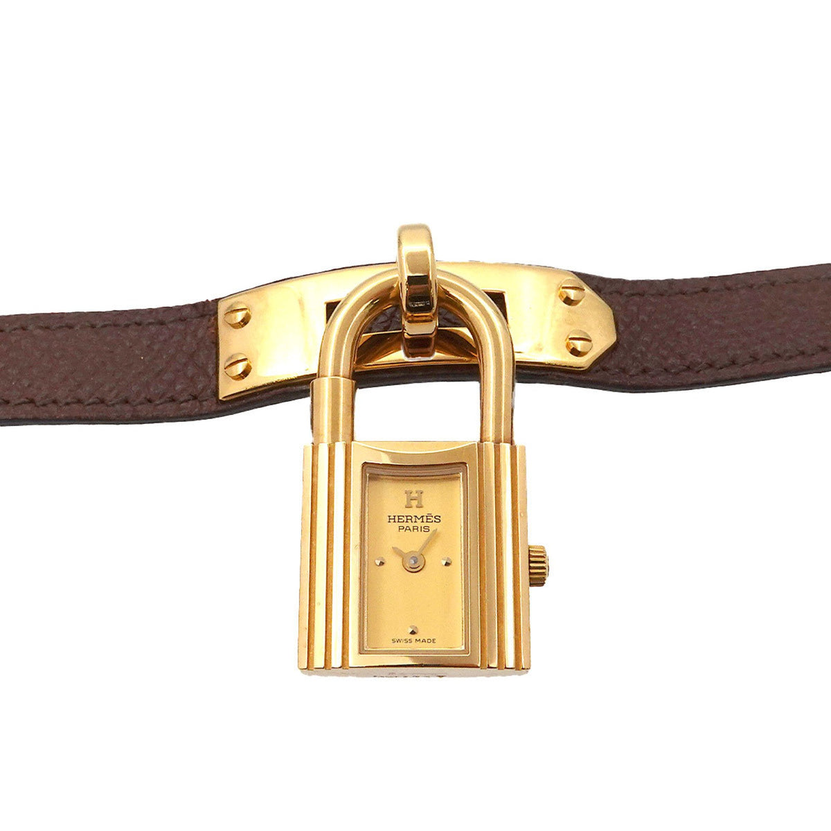 Pre-Owned Herm?s Kelly Watch Women's Gold Brown Quartz with Cadena