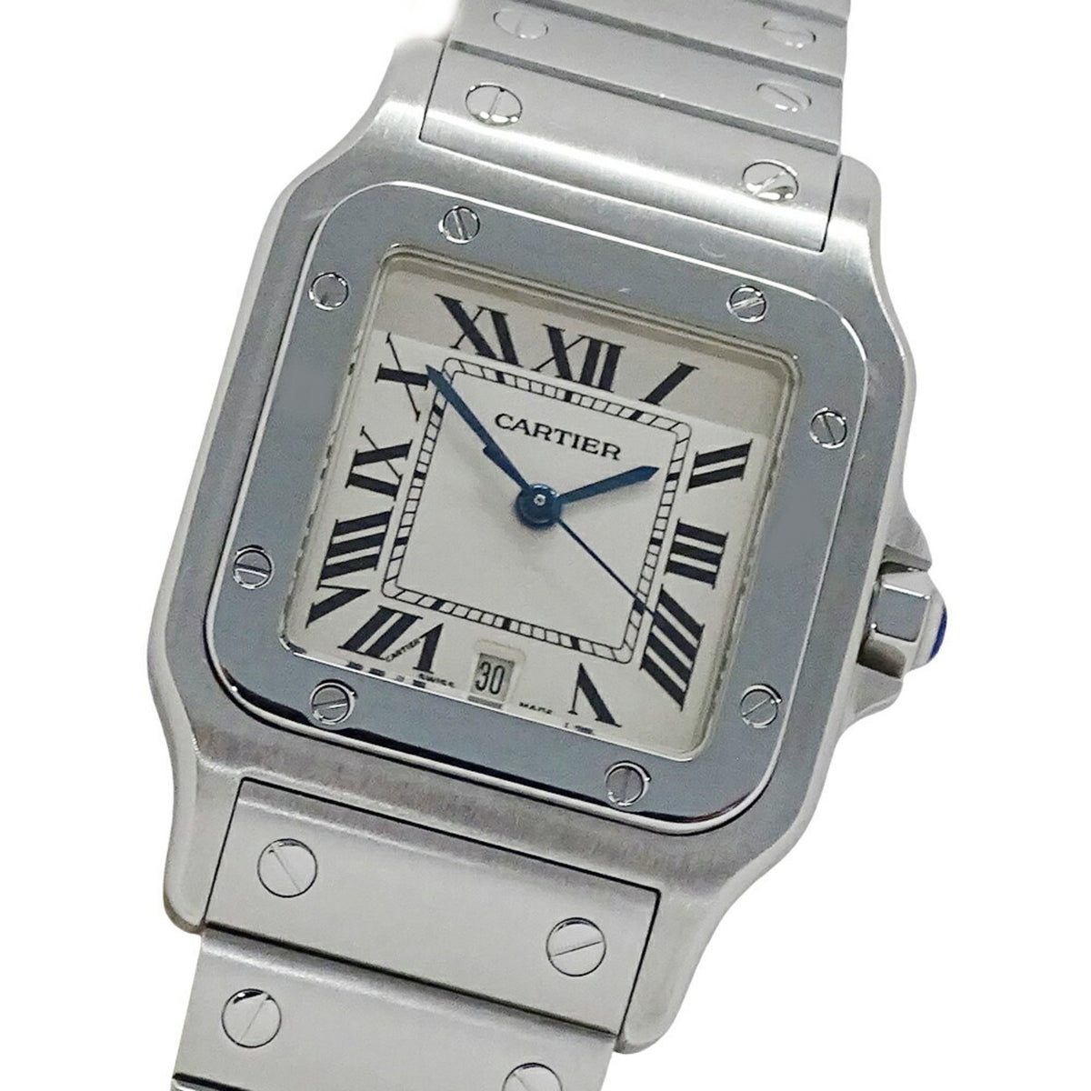 Pre-Owned Cartier Men's Santos Galbe LM Date Quartz Stainless Steel Watch W20060D6 Silver Ivory Polished