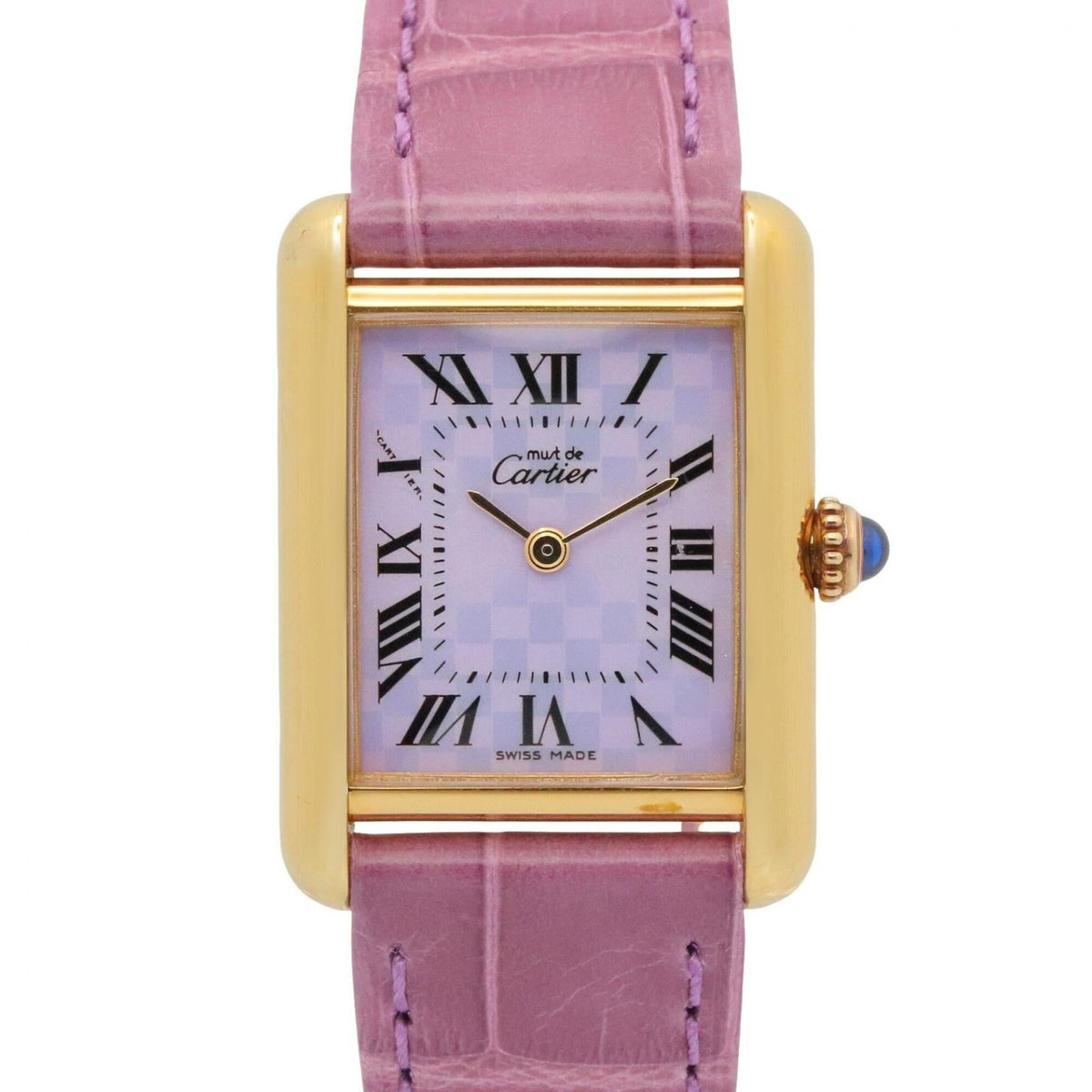 Pre-Owned Cartier Must Tank Vermeil SM Watch, Gold Plated, Leather Strap, Women's, Purple (W1017554)