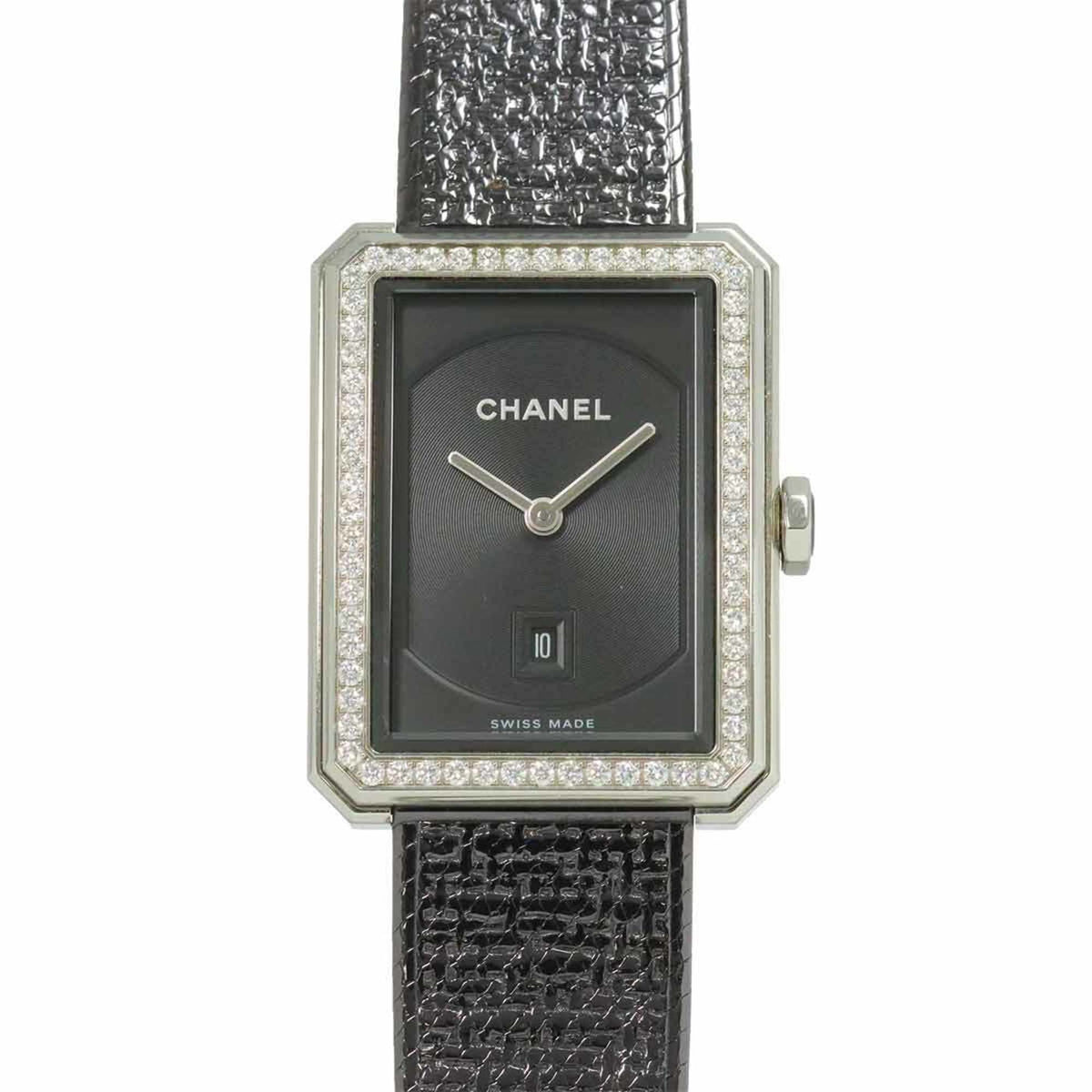 Pre-Owned CHANEL Boyfriend Tweed Diamond Bezel Watch H5318 Boys' with Date Display and Black Quartz Movement