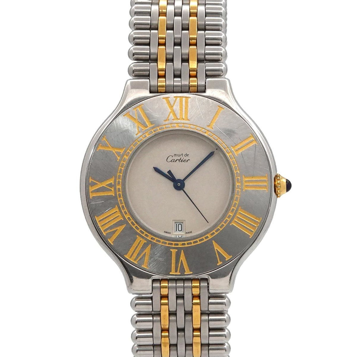 Gebrauchte Cartier Must 21 Combi W10052F4 Herrenuhr Datum Elfenbein Quarz 
