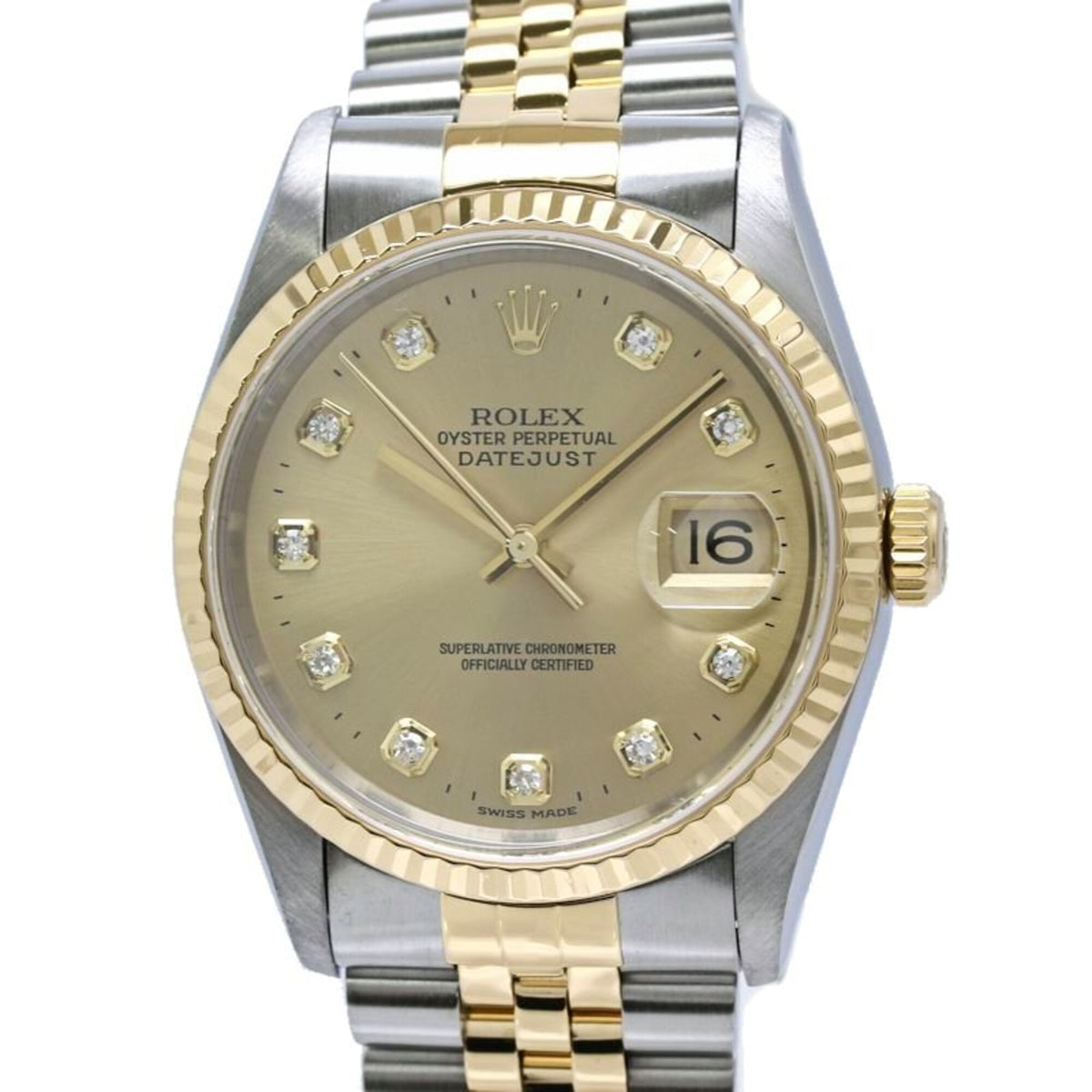 Pre-Owned ROLEX Datejust 10P Diamond 16233G Men's Watch SSx18K Yellow Gold 40586