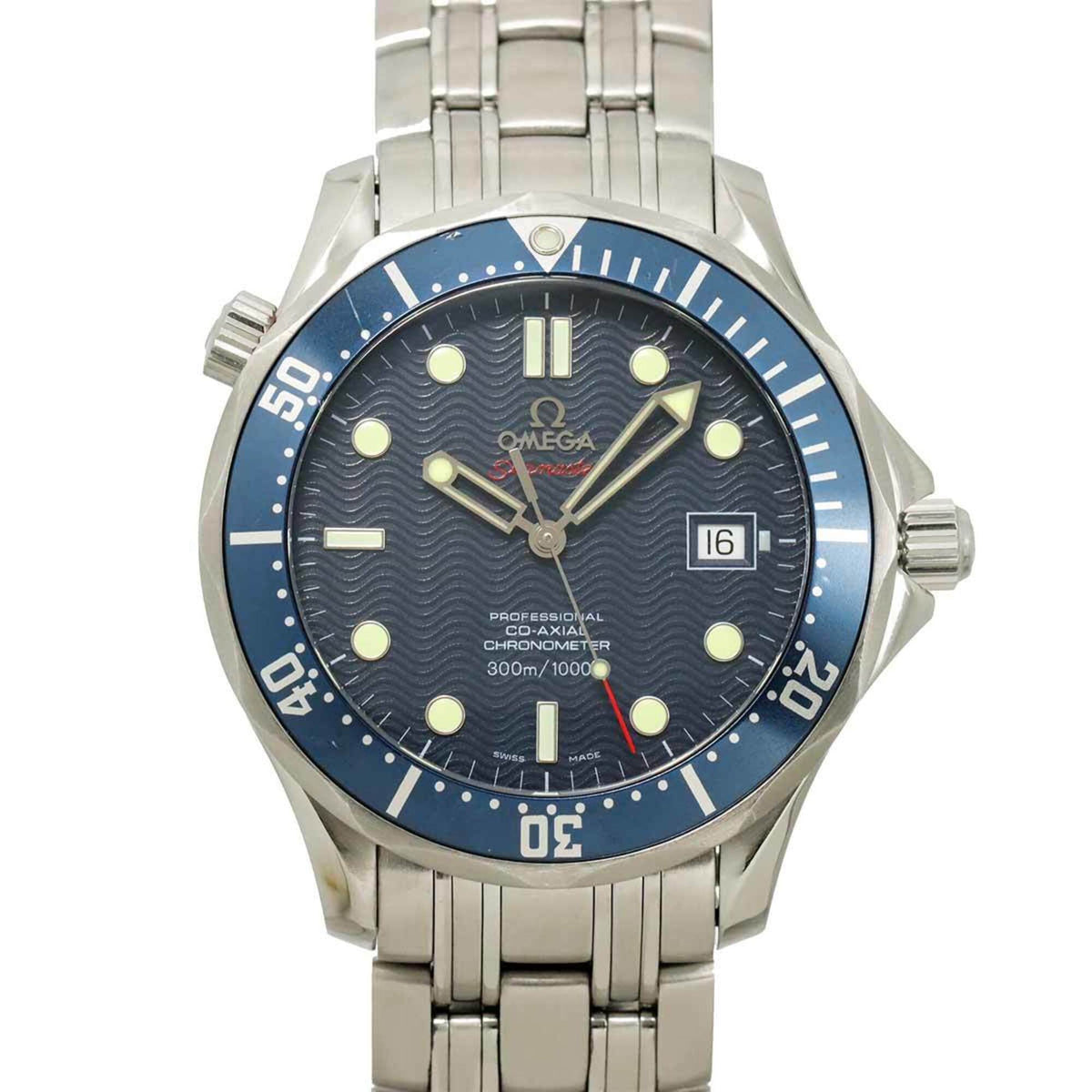 Pre-Owned Omega Seamaster Professional 300 Co-Axial Chronometer 222080 Men's Watch, Date, Navy, Automatic Movement
