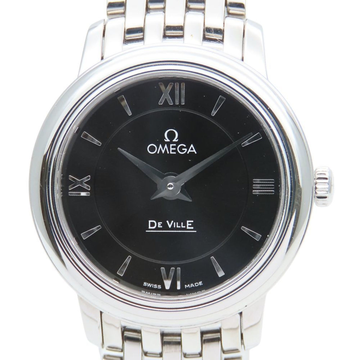 Pre-Owned OMEGA Prestige De Ville Stainless Steel Watch with Silver Dial and Black for Women