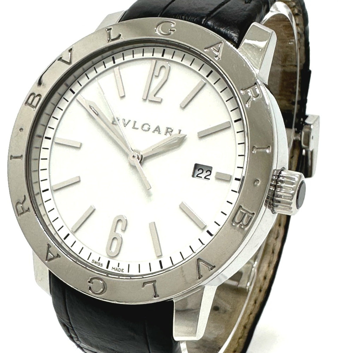 Pre-Owned Bvlgari BB41WSLD Automatic date Wristwatch Silver Black belt