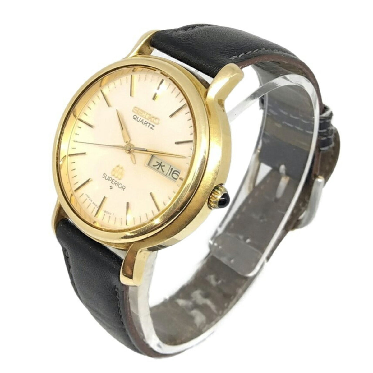 Pre-Owned Seiko 9983-8020 Superior Watch Twin Quartz Ivory Dial Cap Gold Men's
