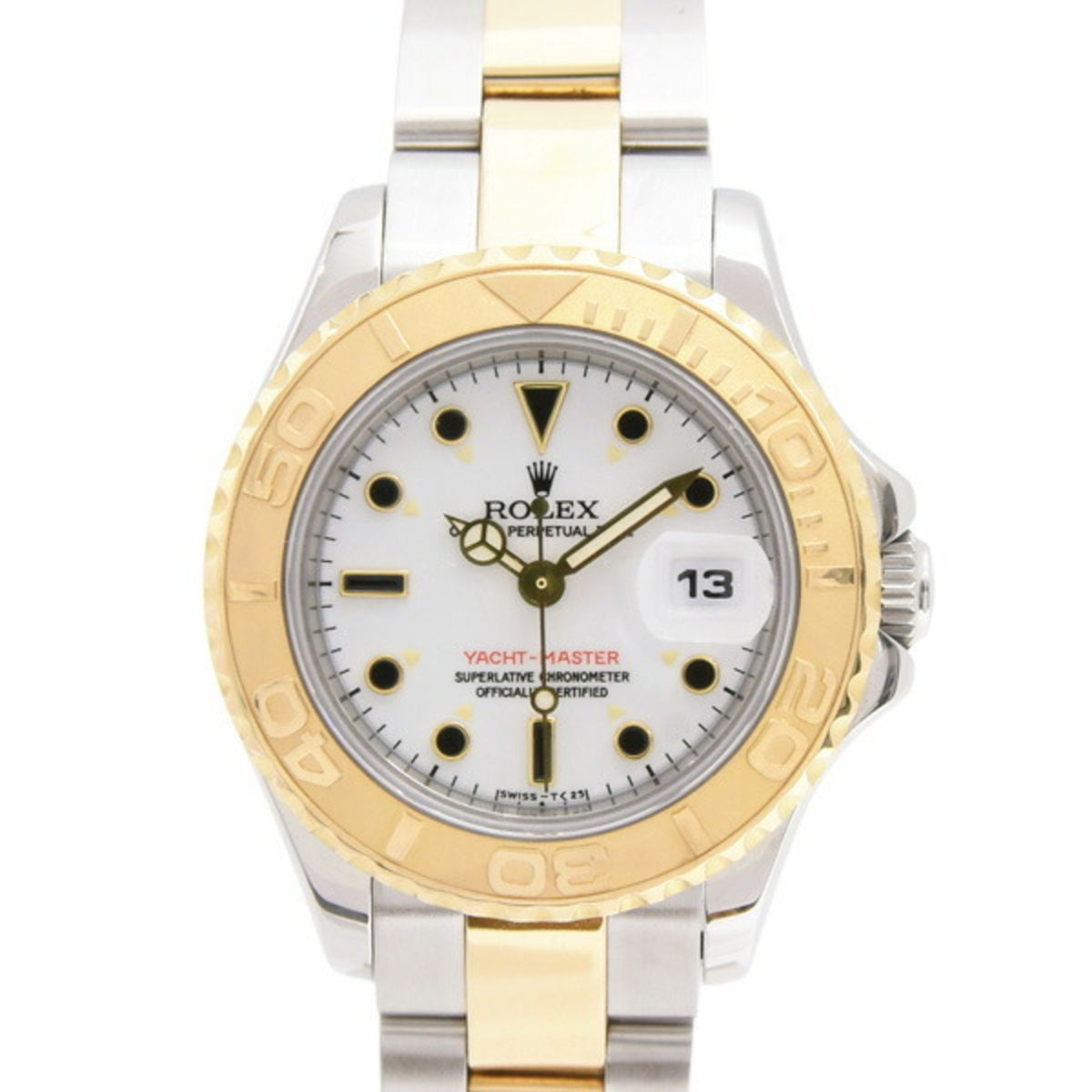 Pre-Owned Rolex Women's Yacht-Master T-Series Automatic Watch with White Dial, Stainless Steel and Yellow Gold, Model 69623