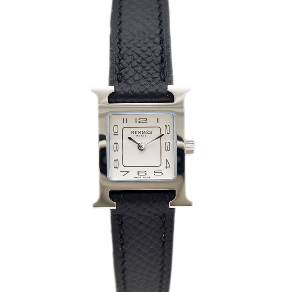Pre-Owned Herm?s H Watch Mini Women's Silver Dial Leather Strap Quartz Movement HH1.110