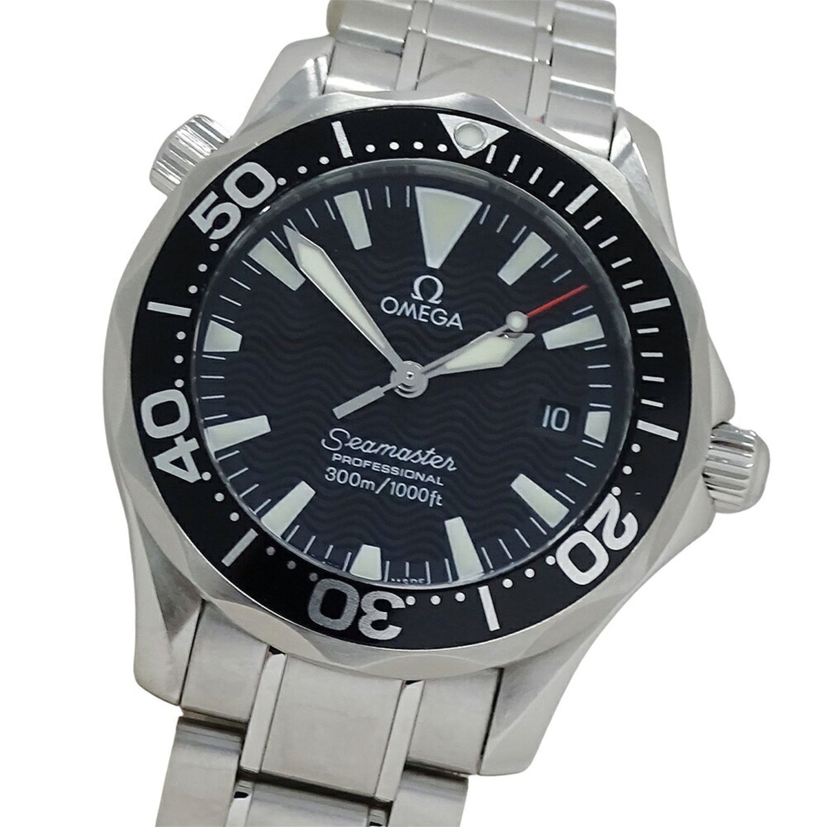 Pre-Owned OMEGA Seamaster 2262.50 Boys' Professional Watch, 300m, Date, Quartz, Stainless Steel, Silver/Black, Polished