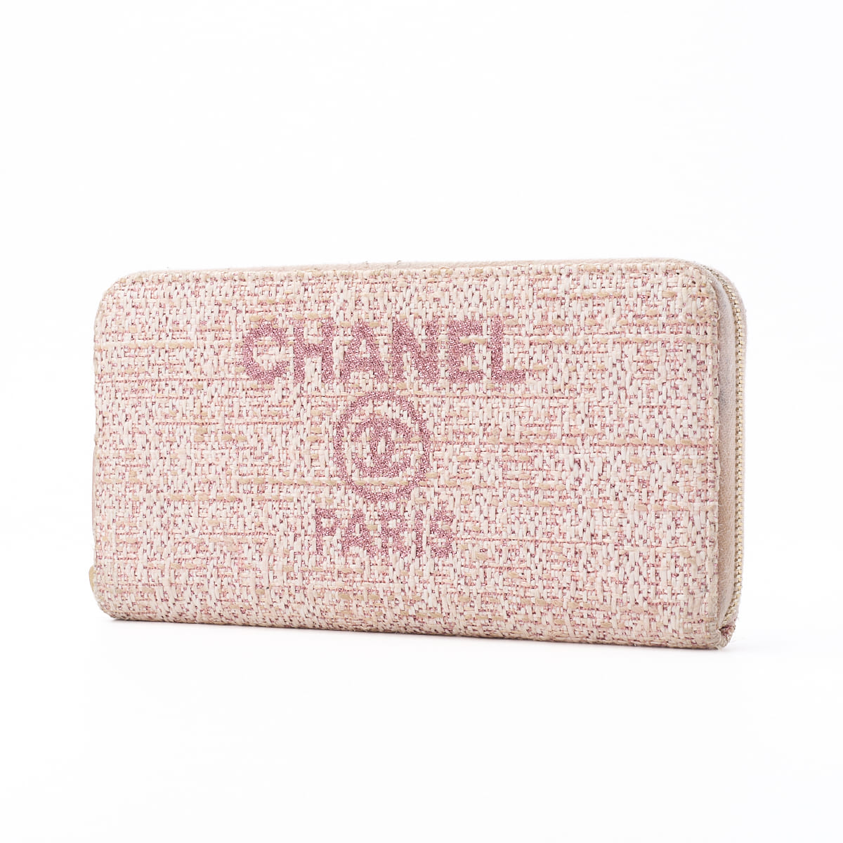 Pre-Owned Deauville Round Long Wallet Canvas Pink Gold-Tone Hardware Pre-Owned