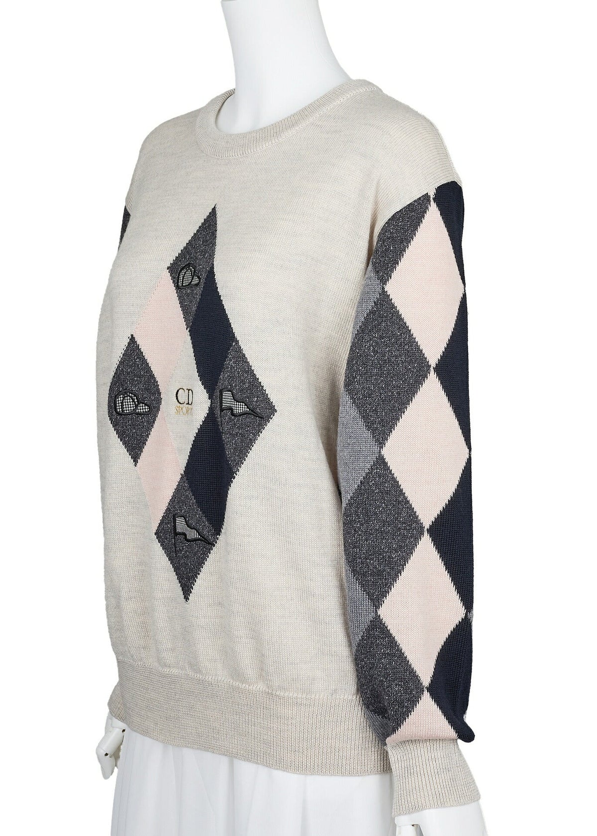 Pre-Owned Knitted Sweater Long Sleeve Cut Sew Top Wool Silk Multicolor Gold-Tone Hardware Pre-Owned