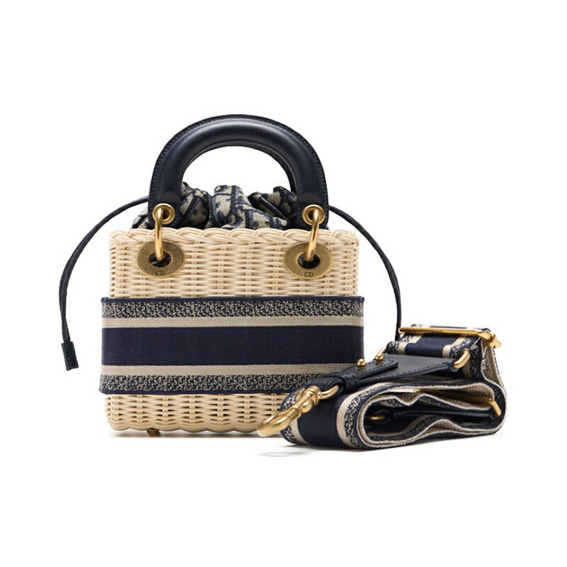 Pre-Owned Trotter D Charm 2WAY Mini Handbag Canvas Leather Navy Gold-Tone Hardware Pre-Owned