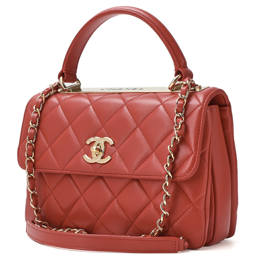 Pre-Owned Handbag 2WAY Chain Shoulder Matelasse Lambskin Red Gold-Tone Hardware Pre-Owned
