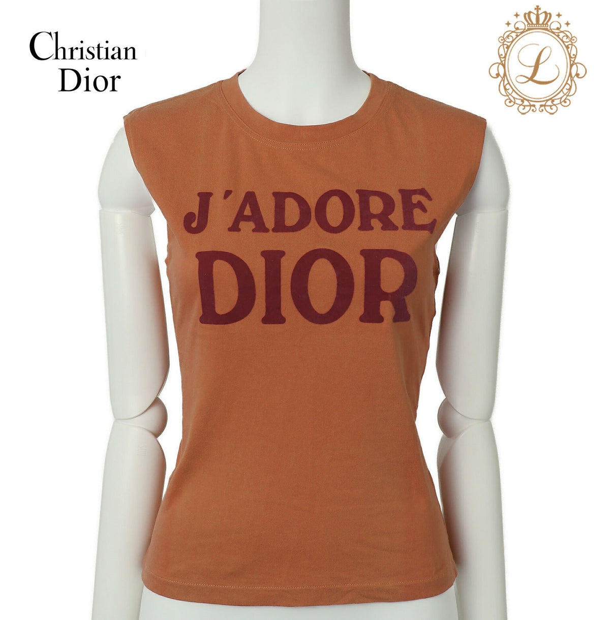 Pre-Owned Sleeveless T-Shirt Cut-and-Sew Cotton Orange Gold-Tone Hardware Pre-Owned