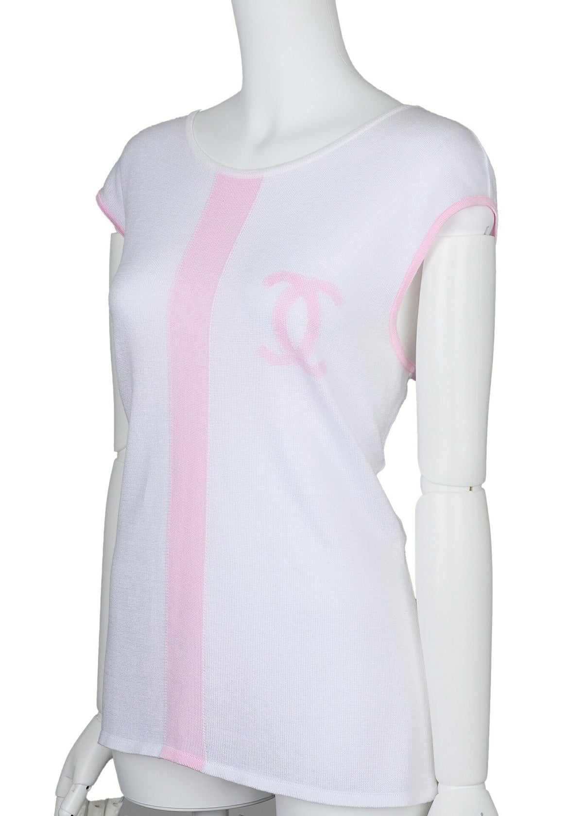 Pre-Owned T-Shirt, Sleeveless, Cut-and-Sew, Cotton, White, Gold-Tone Hardware, Pre-Owned