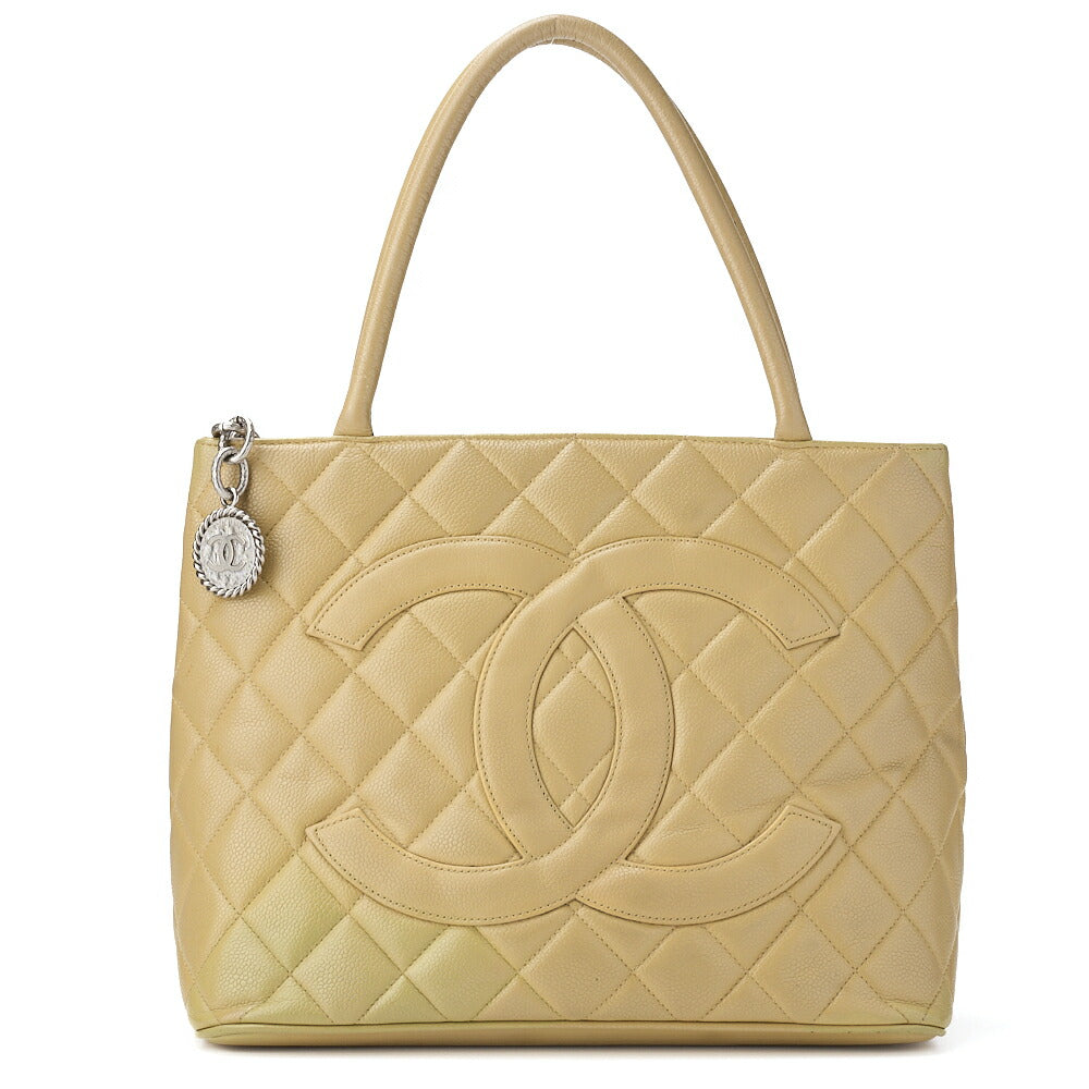 Pre-Owned Tote Bag Matelasse Reprint Caviar Skin Yellow Silver-Tone Hardware Pre-Owned