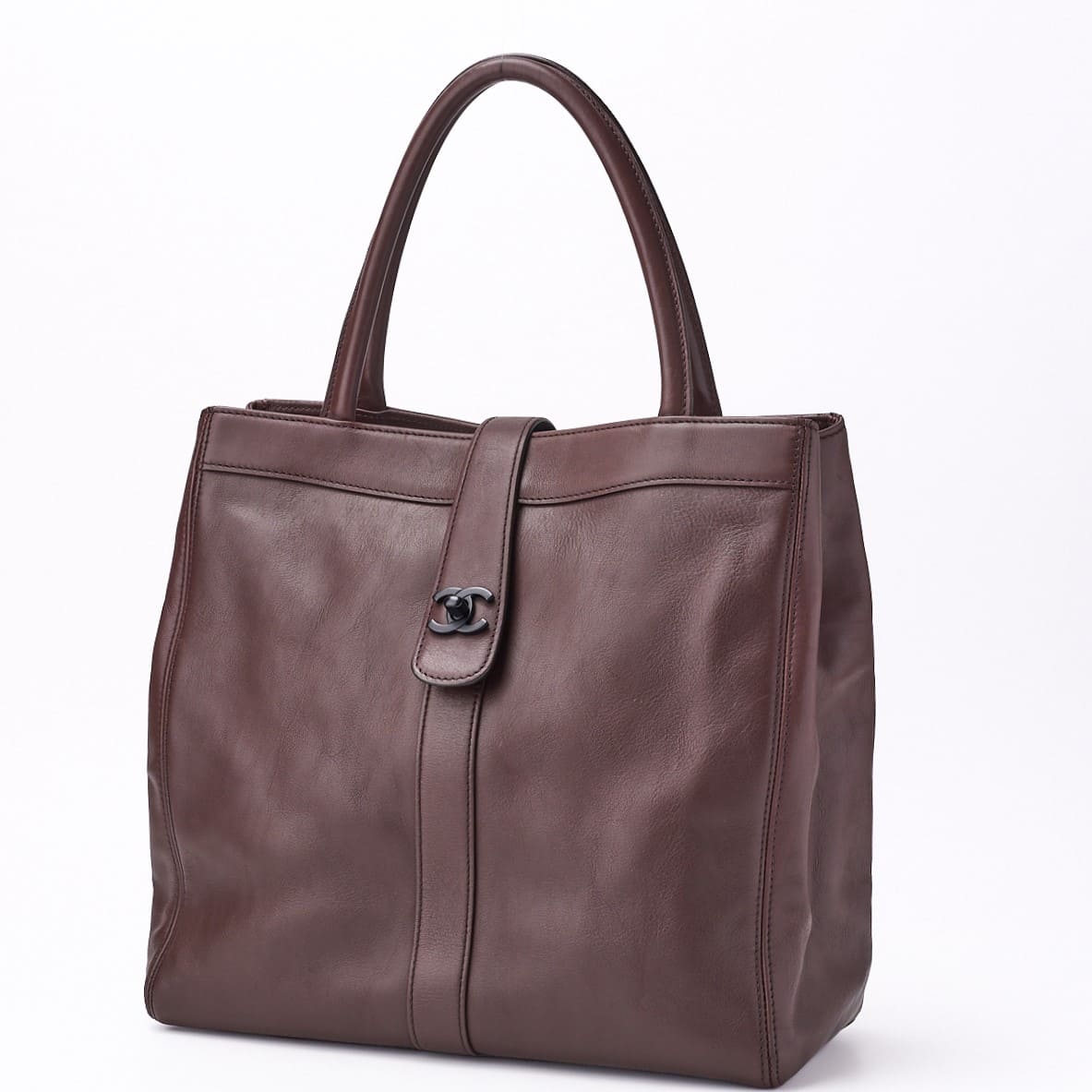 Pre-Owned Turn Lock Tote Bag Lambskin Brown Silver-Tone Hardware Pre-Owned
