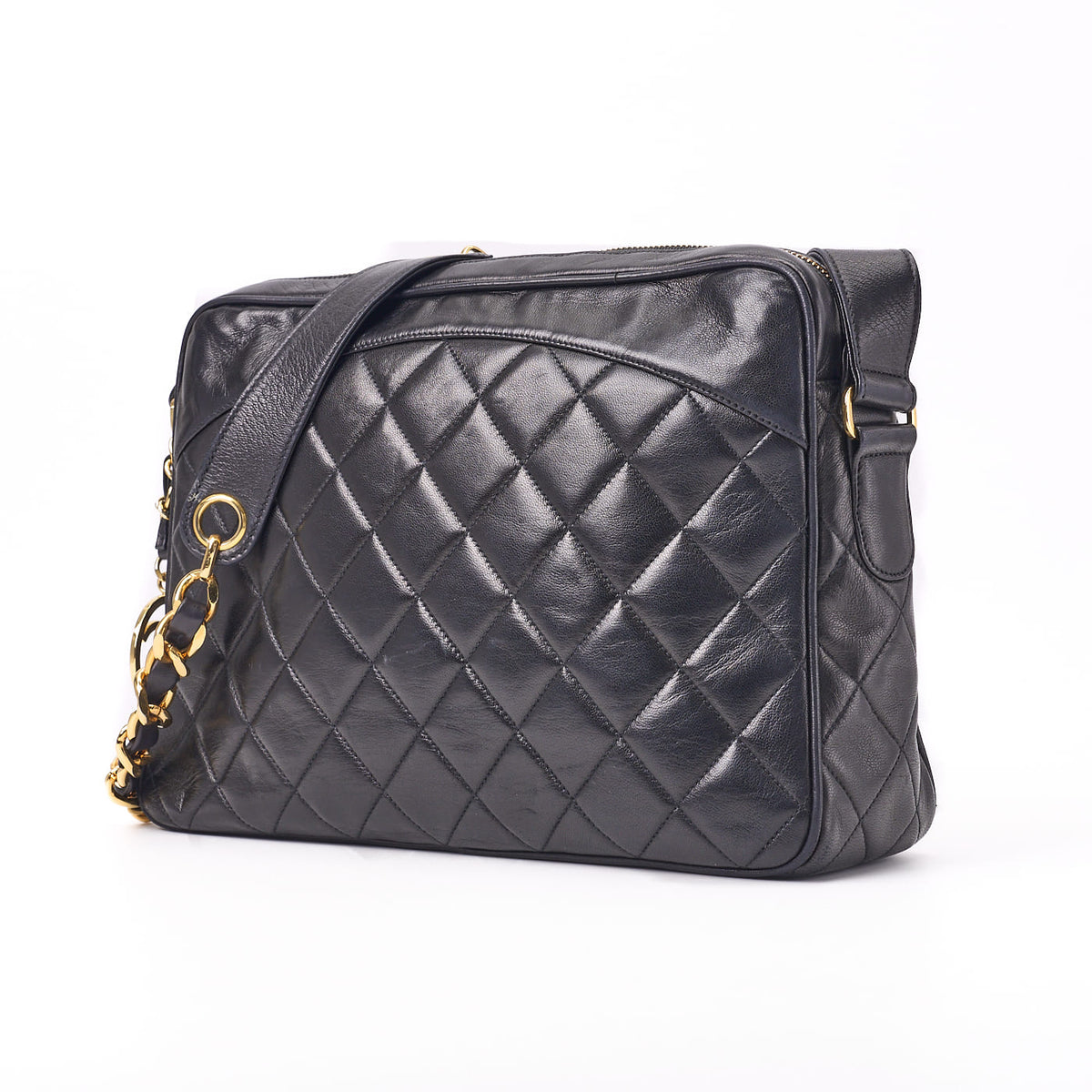 Pre-Owned Shoulder Bag, Matelasse Circle Coco Charm, Lambskin, Black, Gold-Tone Hardware, Pre-Owned