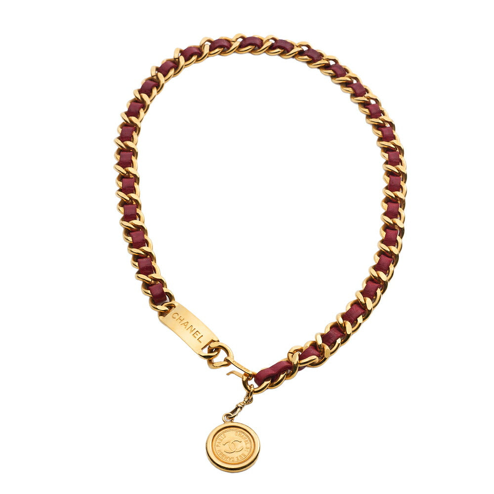 Ceinture chaîne d'occasion, Coco Mark, plaquée or, rouge, finitions dorées, d'occasion