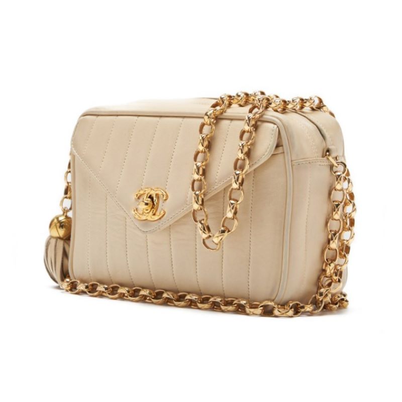Sac à bandoulière Mademoiselle Fringe Bijou en cuir d'agneau ivoire et métal doré d'occasion