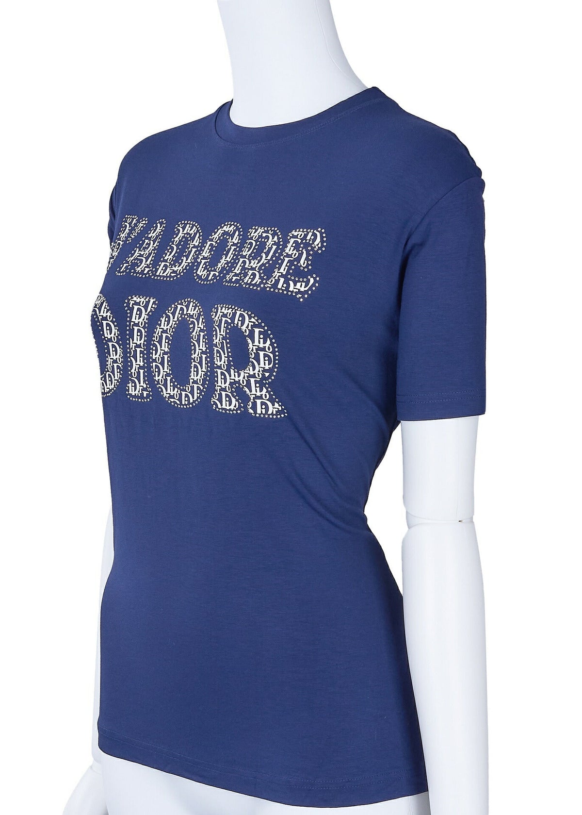 Pre-Owned T-Shirt Short Sleeve Cut-and-Sew Polyester Navy Blue Gold-Tone Hardware Pre-Owned