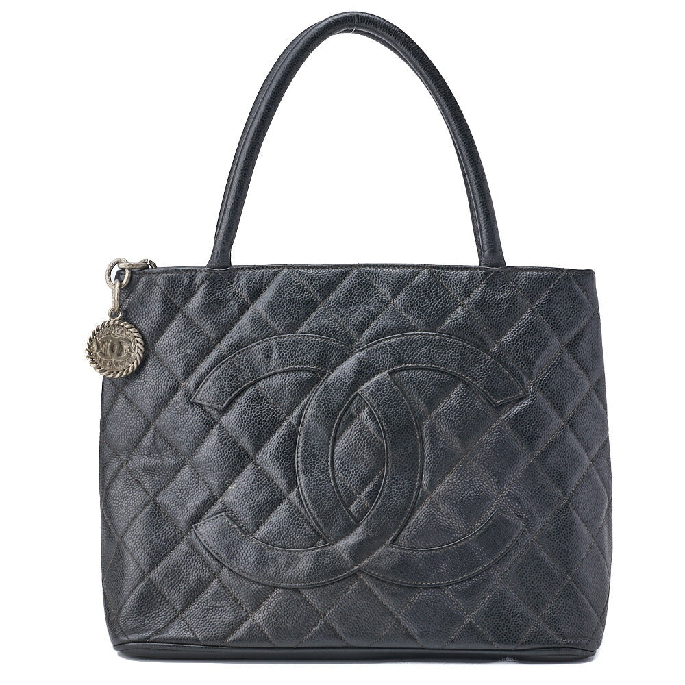 Pre-Owned Tote Bag Matelasse Reprint Caviar Skin Black Silver-Tone Hardware Pre-Owned