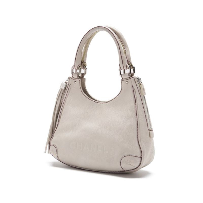 Pre-Owned Shoulder Bag Mini With Fringe, Leather, Ivory, Silver-Tone Hardware, Pre-Owned