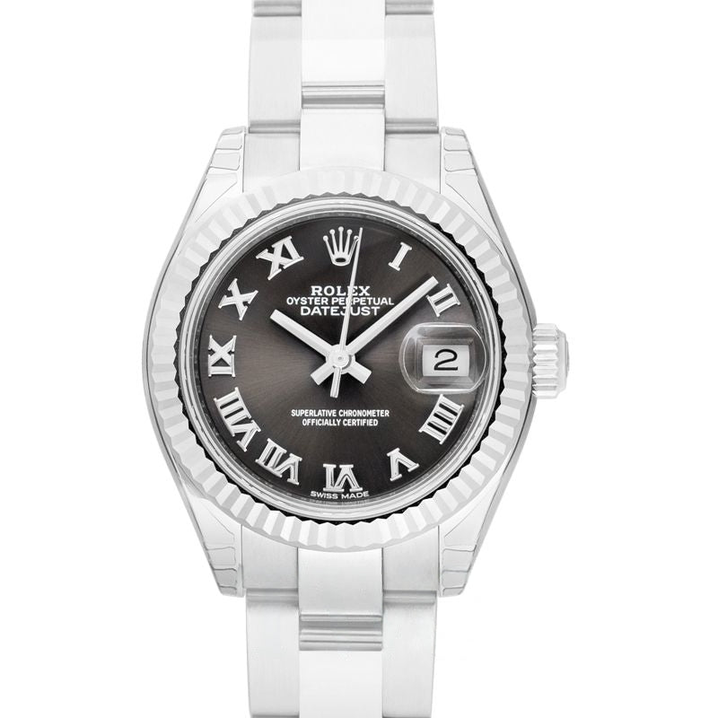 Lady Datejust 28 mm Dark grey Dial in Stainless Steel, White Gold 279174-0014