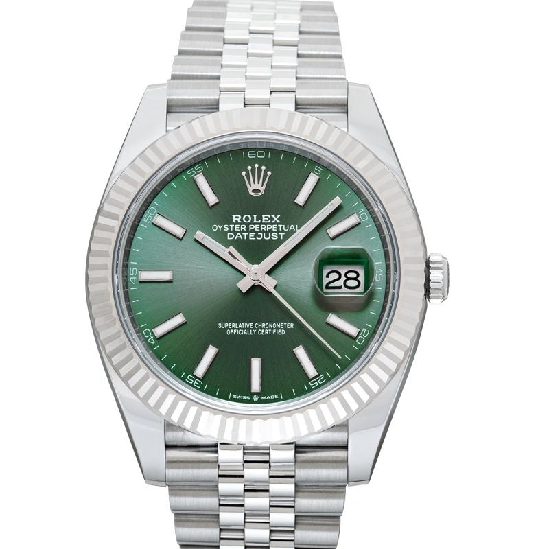 Datejust 41 mm Green Dial in Stainless Steel, White Gold 126334-0028