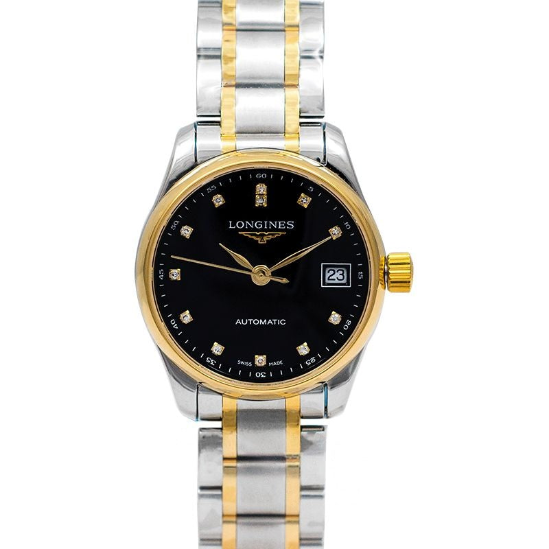 Montre Longines Master Collection 25,5 mm, cadran noir, acier inoxydable, or jaune L21285577