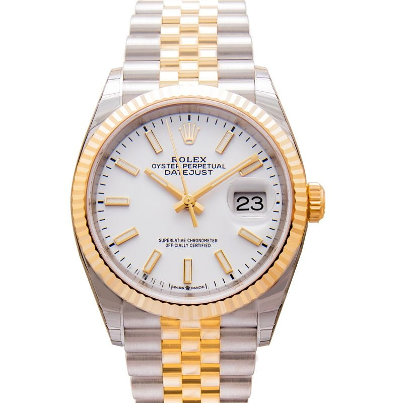 Datejust 36 mm White Dial in Stainless Steel, Yellow Gold 126233