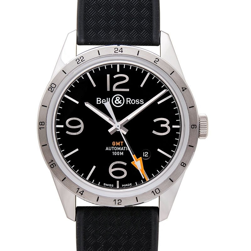 Vintage 42mm Black Dial in Stainless Steel BRV123-BL-GMT/SRB