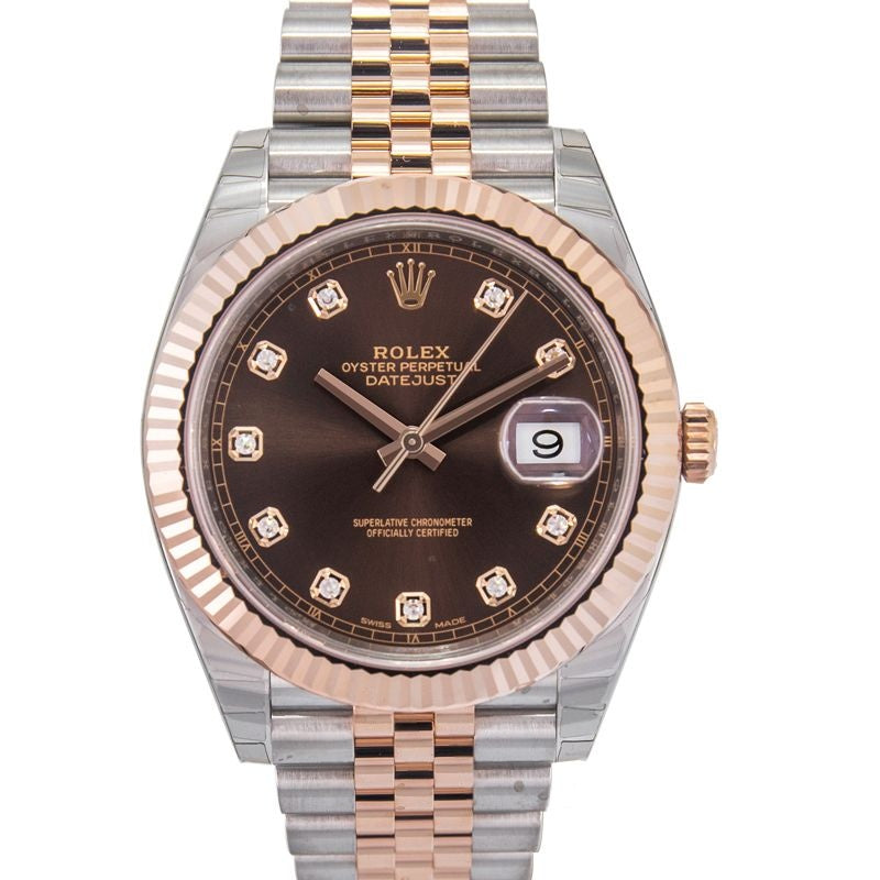 Datejust 41 mm Chocolate set with diamonds Dial in Stainless Steel, Everose Gold 126331-0004