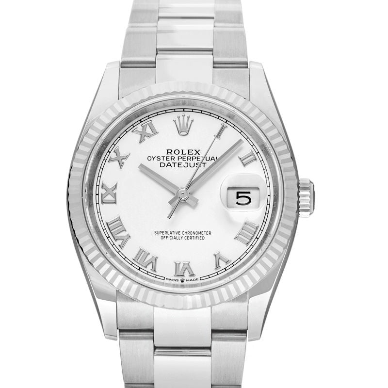 Datejust 36 mm White Dial in Stainless Steel, White Gold 126234 White Roman Oyster
