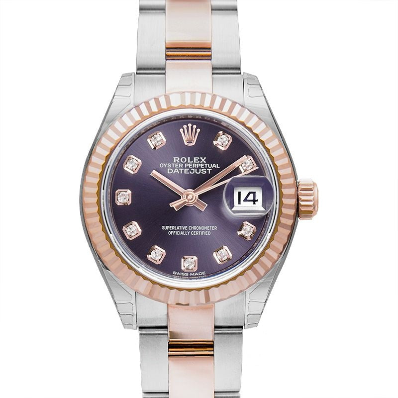 Lady Datejust 28 mm Aubergine set with diamonds Dial in Stainless Steel, Everose Gold 279171-0016