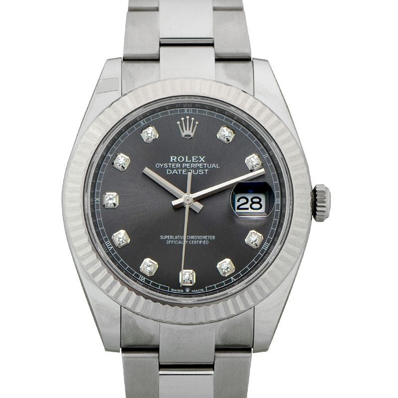 Datejust 41 mm Grey Dial in Stainless Steel, White Gold 126334-Rhodium-G-Oyster