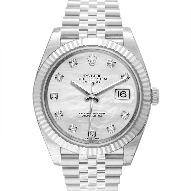 Datejust 41.00 mm White Mother of Pearl Dial in Stainless Steel, White Gold 126334