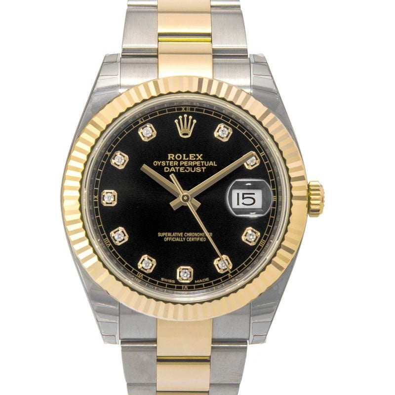 Datejust 41 mm Black set with diamonds Dial in Stainless Steel, Yellow Gold 126333-0005