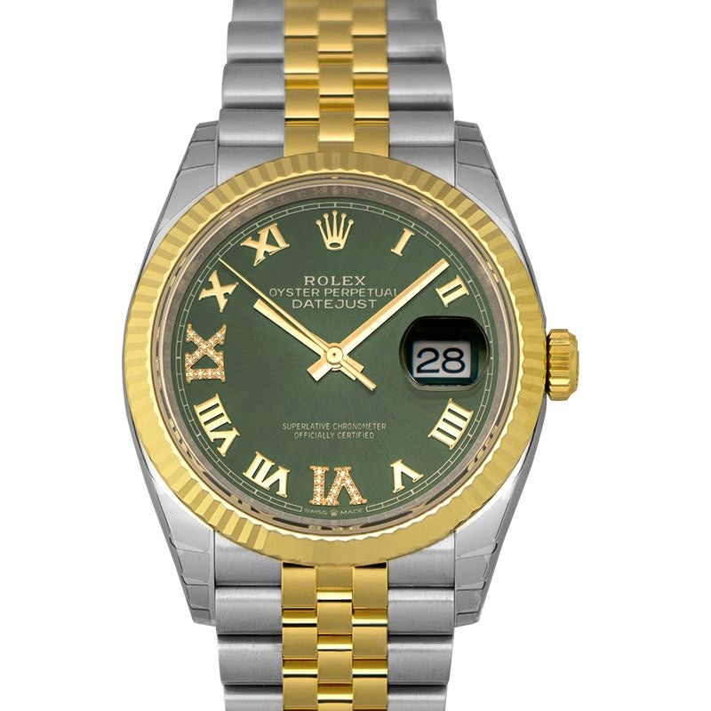 Datejust 36 mm Green Dial in Stainless Steel, Yellow Gold 126233-0025