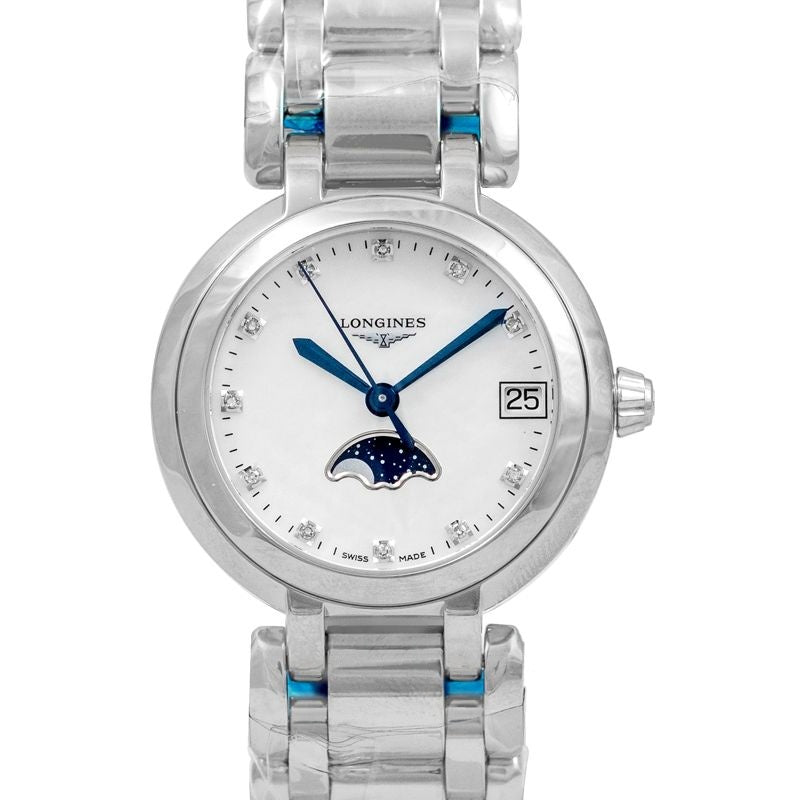 Montre Longines PrimaLuna 30,5 mm en acier inoxydable avec cadran en nacre blanche L81154876