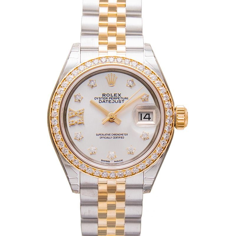 Lady Datejust 28 mm Silver set with diamonds Dial in Stainless Steel, Yellow Gold 279383RBR-0003